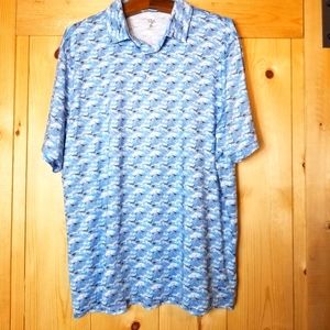 1764 Bird Cloud Print Button Golf Polo Performance Shirt